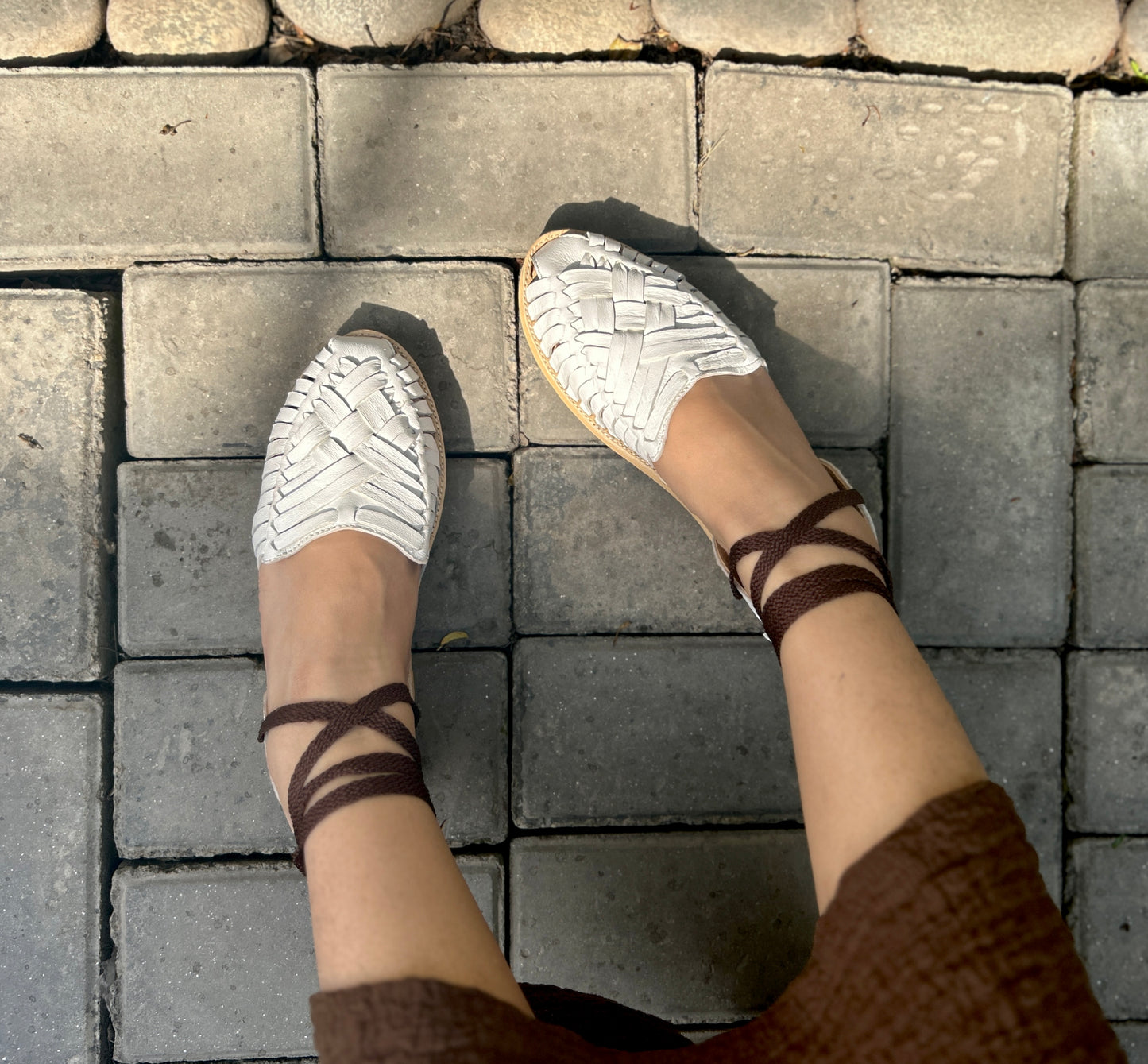 Cream - Lace-up Sandals