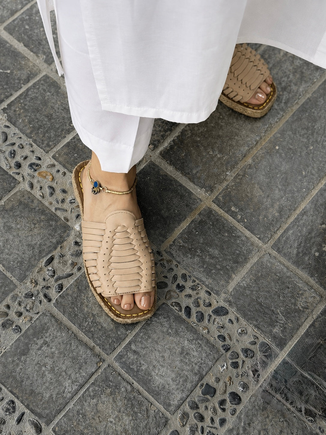 Beige - Eleven Strap Slides
