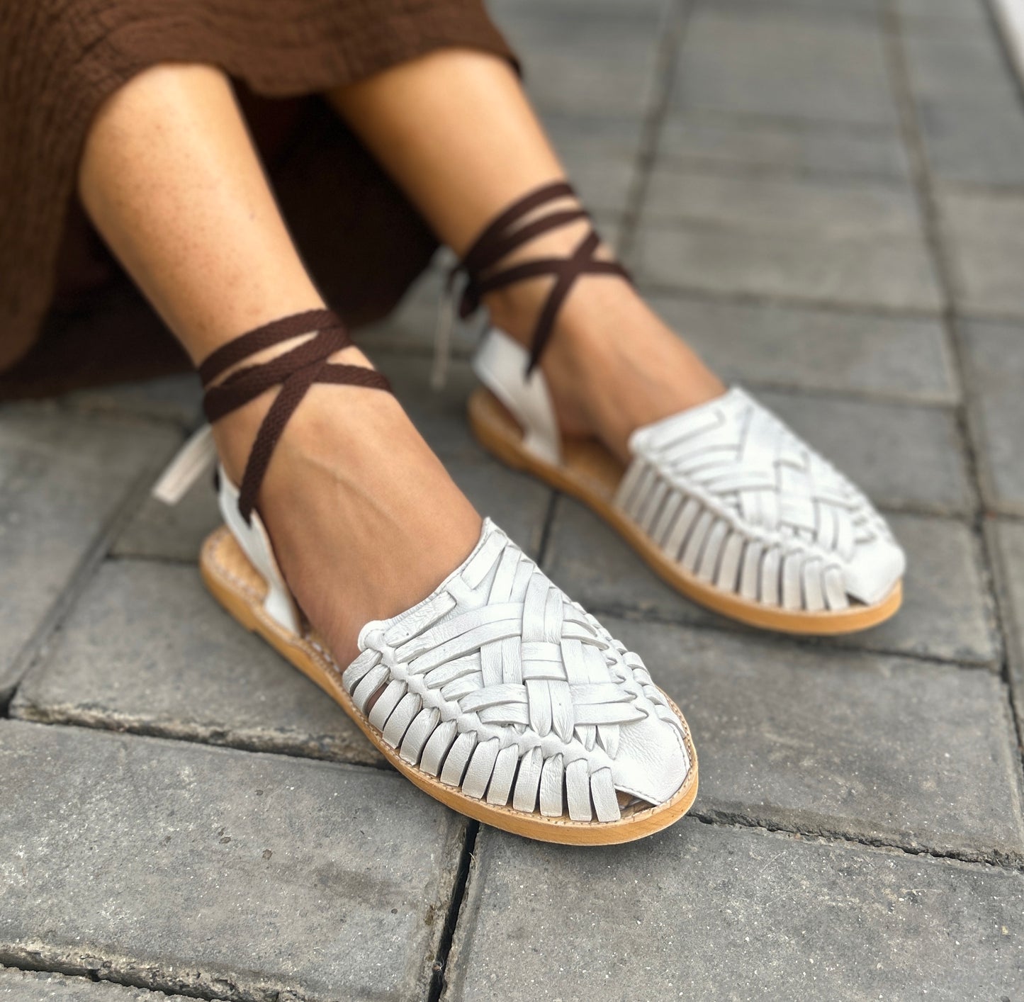 Cream - Lace-up Sandals